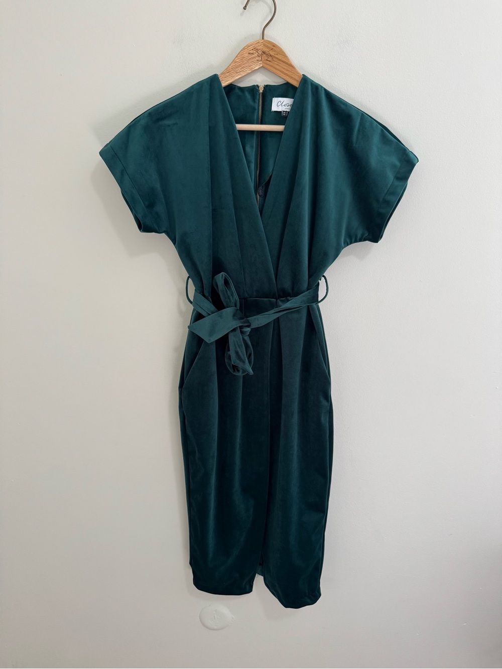 Closet London Green Wrap Velvet Dress